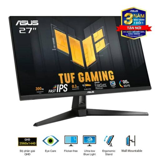 ASUS TUF VG27AQM5A Gaming Monitor - 27 inch, QHD (2560x1440) 300Hz, Fast IPS, ELMB SYNC, 0.3ms GTG, Stereo speaker, 95% DCI-P3, DisplayWidget Center