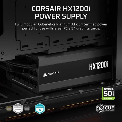 CORSAIR HX Series HX1200i ATX 3.1 PCIe 5.1 (2025) Fully Modular PSU - Dual 12V‑2×6 (GPU), 1200 Watt, 80 plus Platinum, Low-Noise