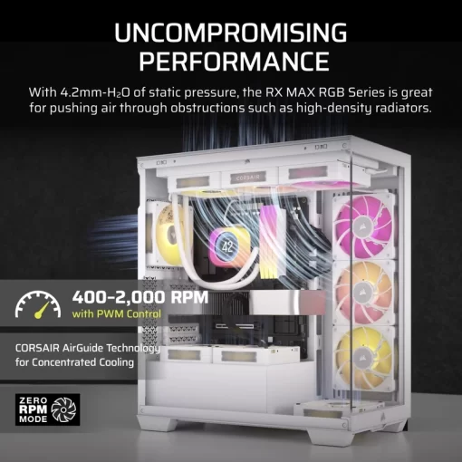 CORSAIR iCUE LINK RX120 MAX RGB White 120mm PWM Thick Fans Starter Kit Fans - 3x 120mm PWM Fan, iCUE LINK System Hub included