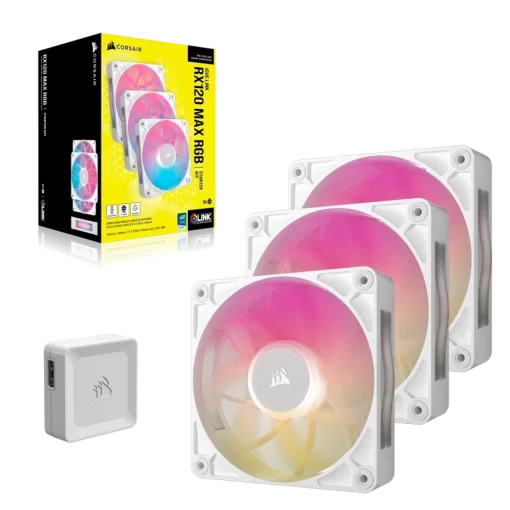 CORSAIR iCUE LINK RX120 MAX RGB White 120mm PWM Thick Fans Starter Kit Fans - 3x 120mm PWM Fan, iCUE LINK System Hub included