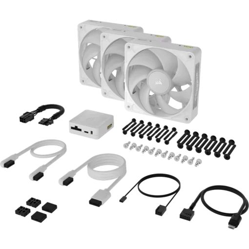 CORSAIR iCUE LINK RX120 MAX RGB White 120mm PWM Thick Fans Starter Kit Fans - 3x 120mm PWM Fan, iCUE LINK System Hub included