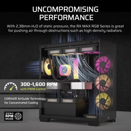 CORSAIR iCUE LINK RX140 MAX RGB Black 140mm PWM Thick Fans Starter Kit Fans - 2x 140mm PWM Fan, iCUE LINK System Hub included