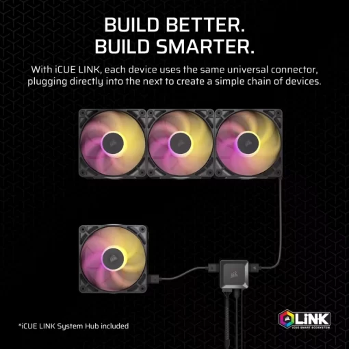 CORSAIR iCUE LINK RX140 MAX RGB Black 140mm PWM Thick Fans Starter Kit Fans - 2x 140mm PWM Fan, iCUE LINK System Hub included