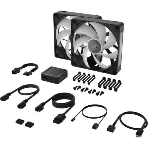 CORSAIR iCUE LINK RX140 MAX RGB Black 140mm PWM Thick Fans Starter Kit Fans - 2x 140mm PWM Fan, iCUE LINK System Hub included