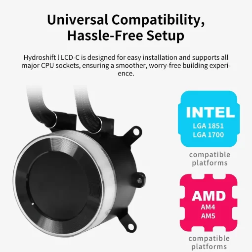 Lian Li Hydroshift II LCD-C 360N Black AIO Liquid CPU Cooler - 2.1 inch IPS 480×480 res LCD Screen