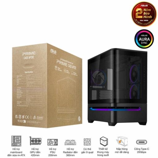ASUS Prime AP202TG Black M-ATX Tempered Glass Case