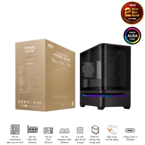 ASUS Prime AP202TG Black M-ATX Tempered Glass Case