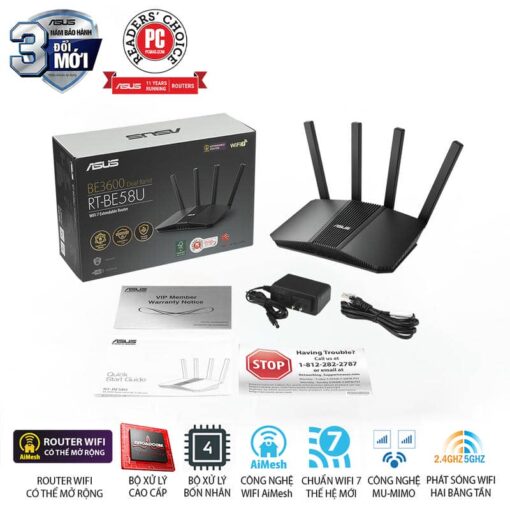 ASUS RT-BE58U WiFi 7 AiMesh Extendable Router - 688+2882 Mbps,  4x External antenna