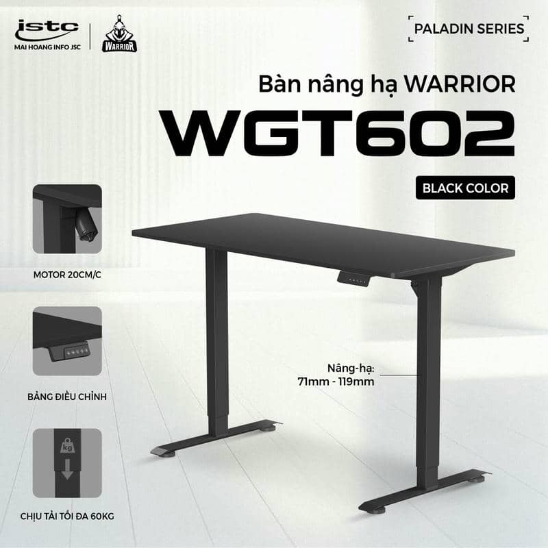 WARRIOR Paladin Series WGT602 White - Electric Height Adjustable Standing Desk 12 WARRIOR – Paladin Series – WGT602 Black page 1