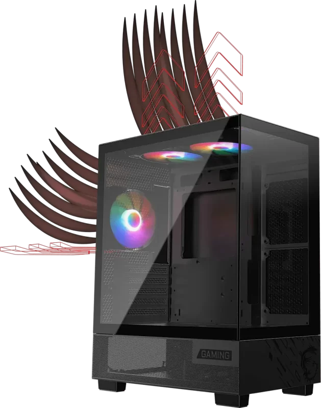 MSI PAG PANO M110A Panoramic Case - Black, M-ATX, 3x 120mm fan included 13 airflow main