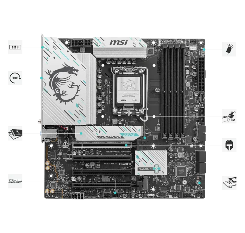 MSI B860M GAMING PLUS WIFI Mainboard 54 b860m gaming plus wifi hero thermal
