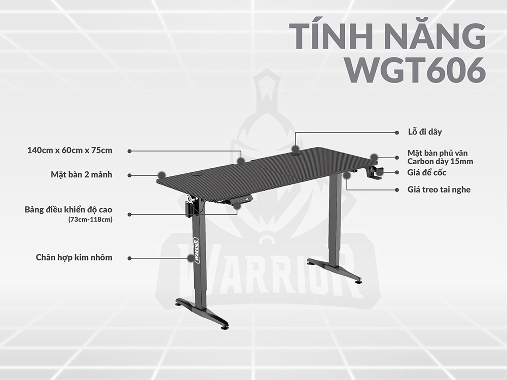 WARRIOR Paladin Series WGT606 Black - Electric Height Adjustable Standing Desk 14 ban choi game warrior paladin series wgt606 01