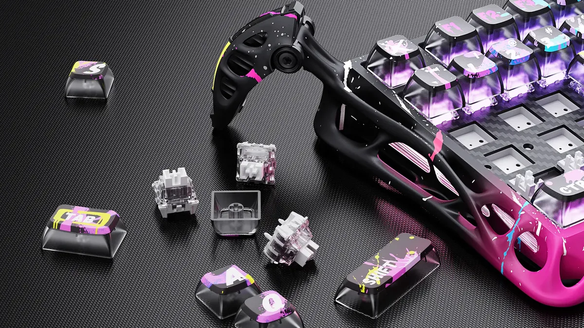 GravaStar Mercury V75 Pro - Neon Graffiti - Magnetic HE Gaming Keyboard 24 gravastar mercury v75 pro special edition neon graffiti 75 percent hall effect magnetic switches 8khz polling rgb aluminum hot swappable street art 15
