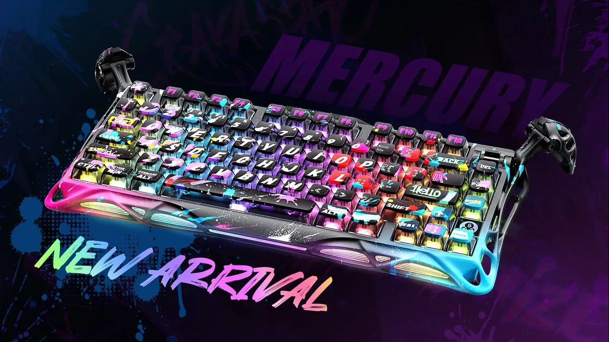 GravaStar Mercury V75 Pro - Neon Graffiti - Magnetic HE Gaming Keyboard 18 gravastar mercury v75 pro special edition neon graffiti 75 percent hall effect magnetic switches 8khz polling rgb aluminum hot swappable street art 9