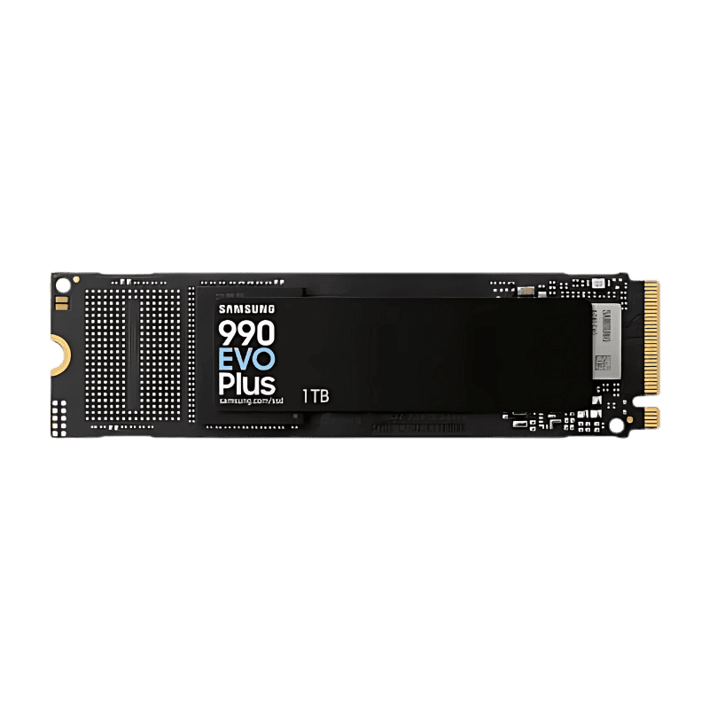 Samsung 990 EVO Plus 1TB (MZ-V9S1T0BW) SSD - M.2 2280 NVMe 2.0, PCIe Gen 4x4, Gen 5x2, 6.300 MB/s write, 7.150 MB/s read 1 Samsung 990 EVO Plus 1TB (MZ-V9S1T0BW) SSD - M.2 2280 NVMe 2.0, PCIe Gen 4x4, Gen 5x2, 6.300 MB/s write, 7.150 MB/s read