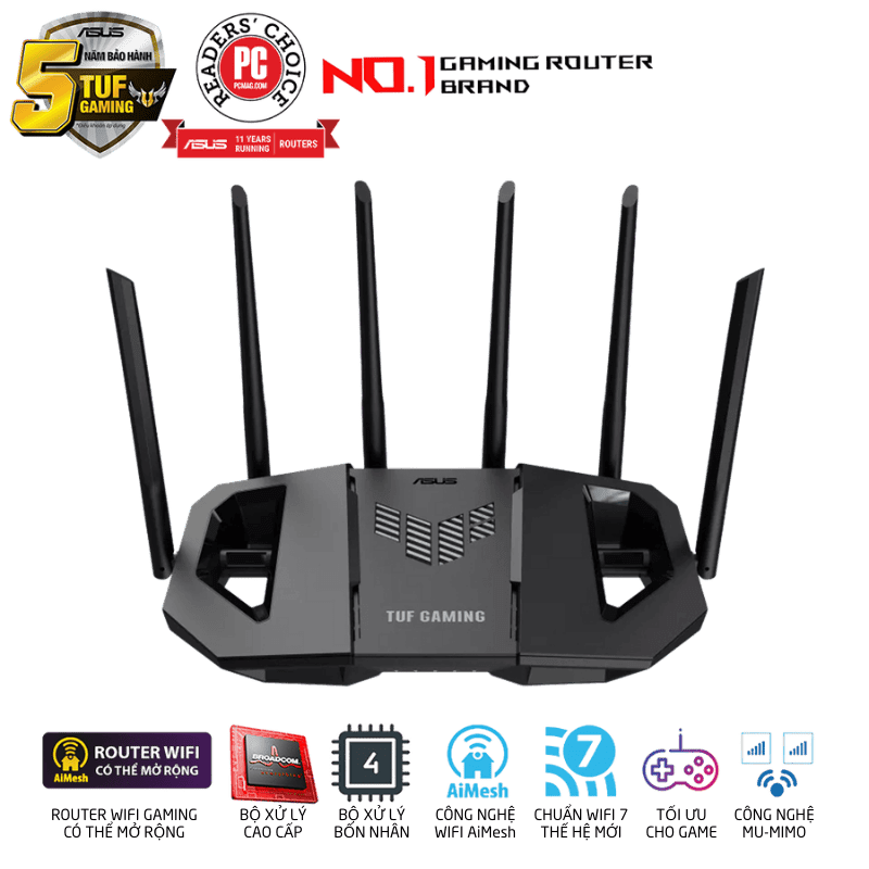 ASUS TUF Gaming BE6500 (TUF-BE6500) WiFi 7 Gaming Router - 688+5764 Mbps, 4x External antenna 1 ASUS TUF Gaming BE6500 (TUF-BE6500) WiFi 7 Gaming Router - 688+5764 Mbps, 4x External antenna