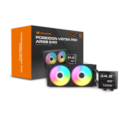 Cougar POSEIDON VISTEK PRO ARGB 360 Black AIO Liquid CPU Cooler - 3.95-inch IPS TFT LCD, 3x 120mm ARGB Fans 7 Poseidon Vistek Pro 240Package
