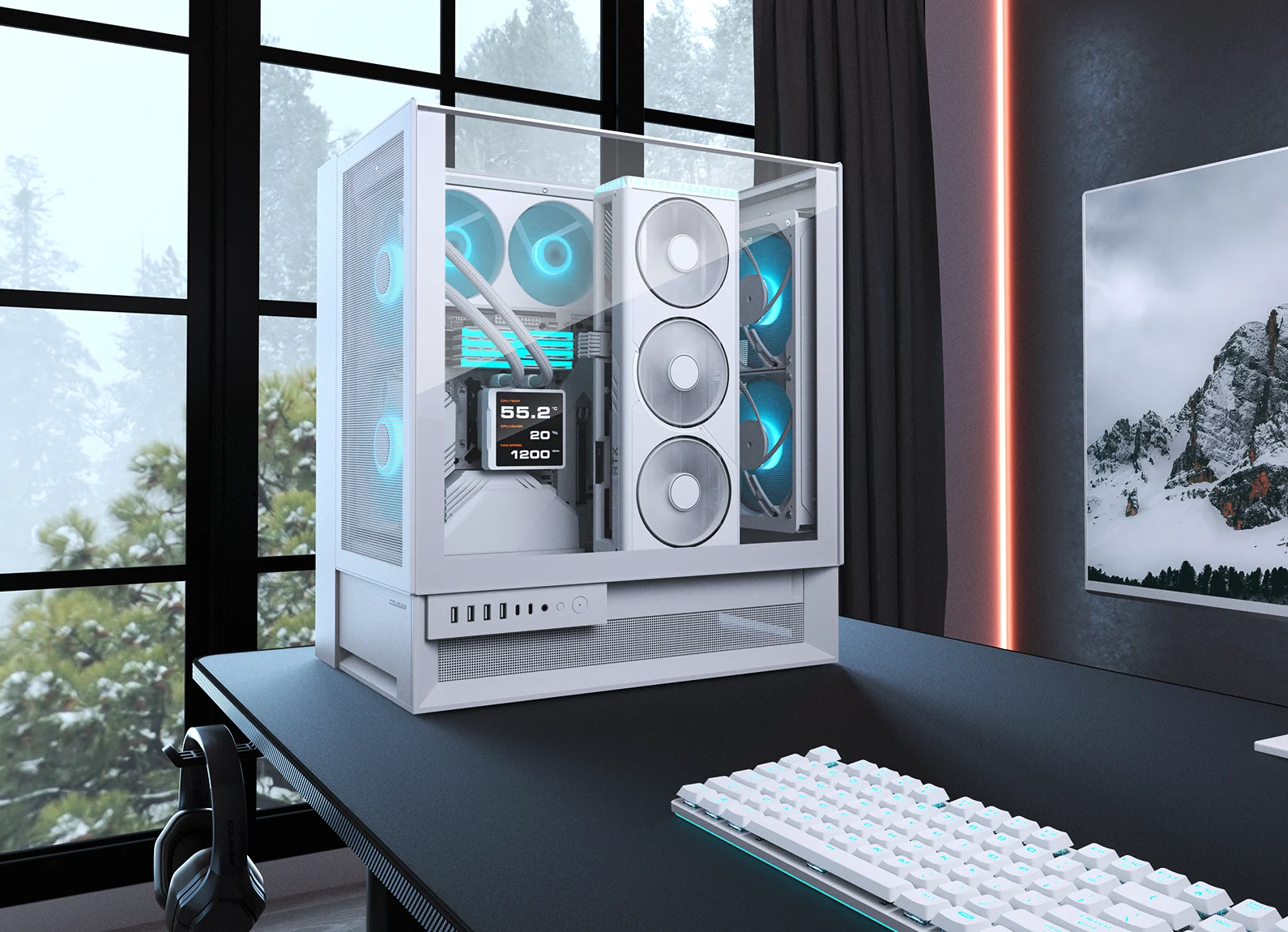 Cougar POSEIDON VISTEK PRO ARGB 360 Black AIO Liquid CPU Cooler - 3.95-inch IPS TFT LCD, 3x 120mm ARGB Fans 24 Poseidon Vistek Pro Photo RGB