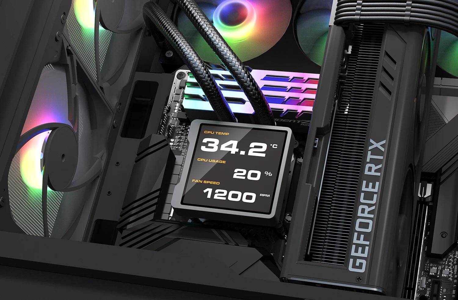 Cougar POSEIDON VISTEK PRO ARGB 360 Black AIO Liquid CPU Cooler - 3.95-inch IPS TFT LCD, 3x 120mm ARGB Fans 25 Poseidon Vistek Pro Photo RGB01