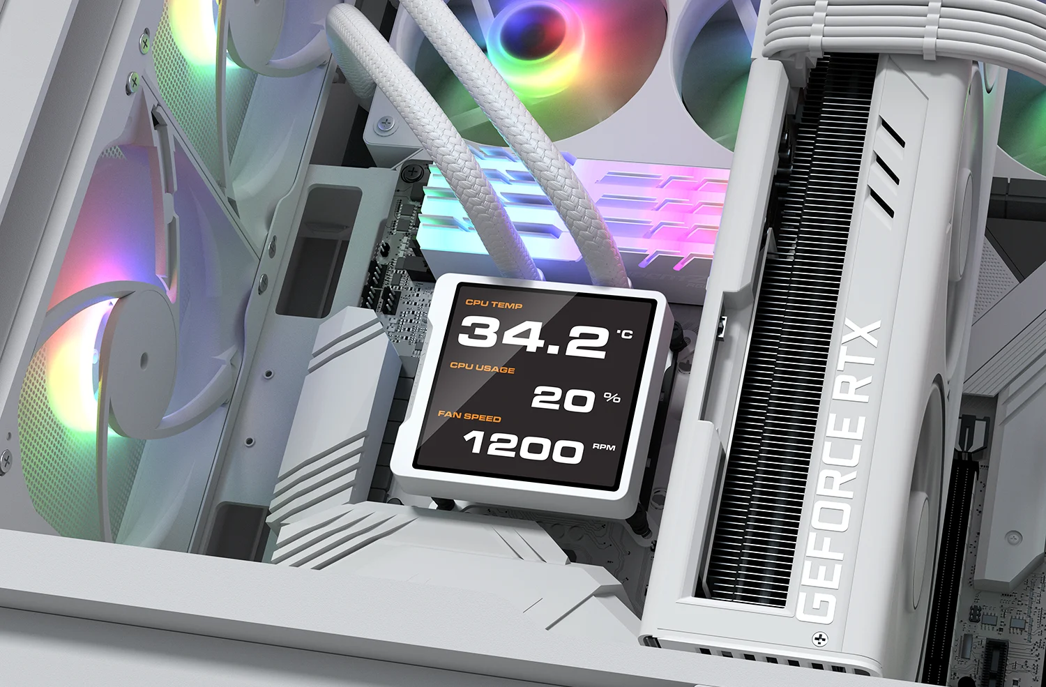 Cougar POSEIDON VISTEK PRO ARGB 360 Black AIO Liquid CPU Cooler - 3.95-inch IPS TFT LCD, 3x 120mm ARGB Fans 28 Poseidon Vistek Pro Photo RGB02