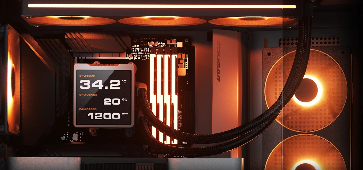 Cougar POSEIDON VISTEK PRO ARGB 360 Black AIO Liquid CPU Cooler - 3.95-inch IPS TFT LCD, 3x 120mm ARGB Fans 14 Poseidon Vistek Pro Supersized System04