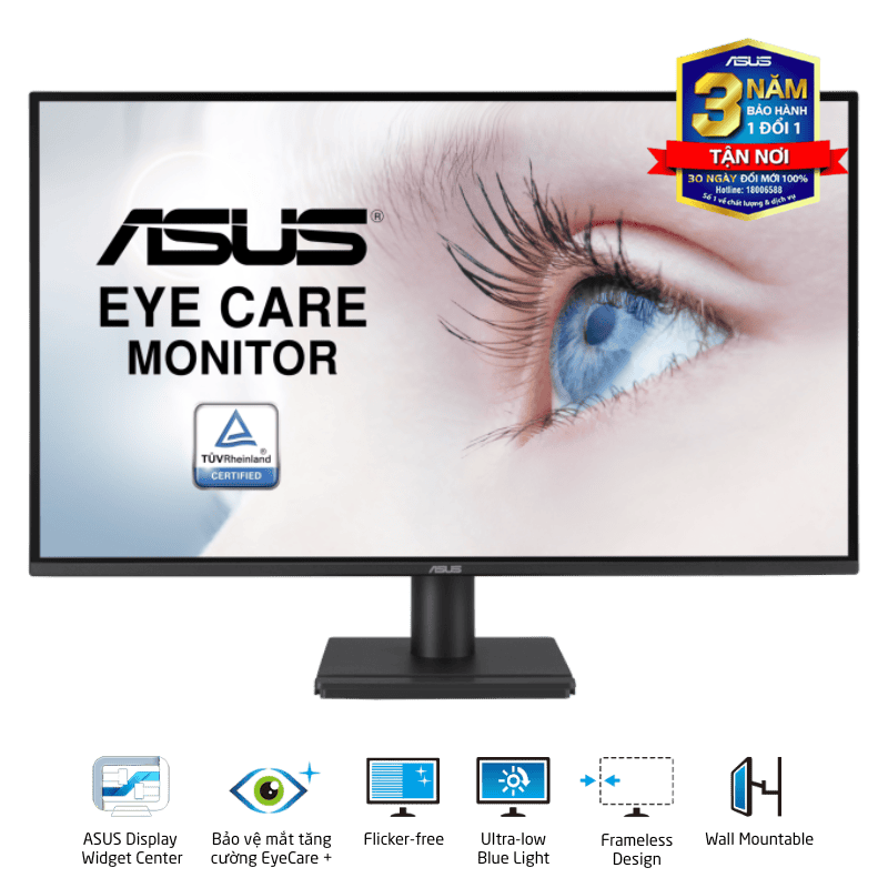 ASUS VA27AQ Eye Care Monitor - 27 inch, IPS QHD (2560 x 1440) Frameless, 75Hz, D-Sub (VGA) + DisplayPort + HDMI 1 ASUS VA27AQ Eye Care Monitor - 27 inch, IPS QHD (2560 x 1440) Frameless, 75Hz, D-Sub (VGA) + DisplayPort + HDMI