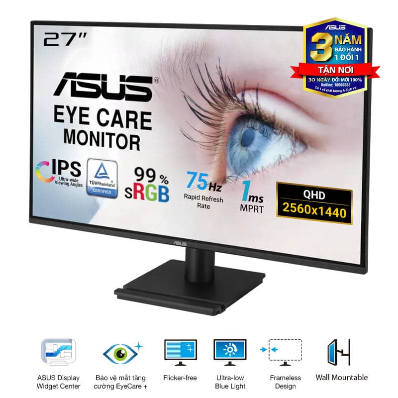 ASUS VA27AQ Eye Care Monitor - 27 inch, IPS QHD (2560 x 1440) Frameless, 75Hz, D-Sub (VGA) + DisplayPort + HDMI 3 ASUS VA27AQ Eye Care Monitor - 27 inch, IPS QHD (2560 x 1440) Frameless, 75Hz, D-Sub (VGA) + DisplayPort + HDMI