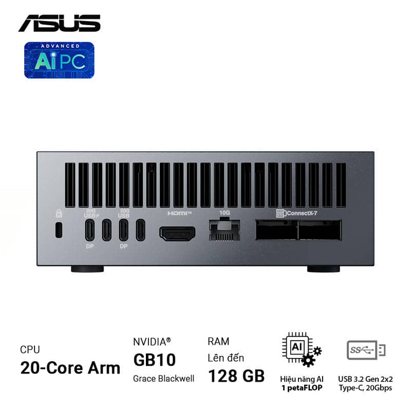 ASUS Ascent GX10 GX10-GG0036BN Desktop AI supercomputer - 4TB NVMe PCIe 5.0 SSD, ARM v9.2-A, GB10 Grace Blackwell GPU, 1 petaFLOP, 128 GB LPDDR5x, Wi-Fi 7 (Gig+), BT5.0 6 ASUS Ascent GX10 GX10-GG0036BN Desktop AI supercomputer - 4TB NVMe PCIe 5.0 SSD, ARM v9.2-A, GB10 Grace Blackwell GPU, 1 petaFLOP, 128 GB LPDDR5x, Wi-Fi 7 (Gig+), BT5.0