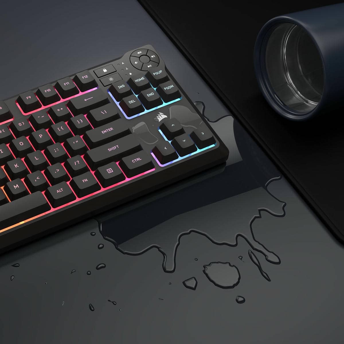 CORSAIR K55 CORE TKL RGB Gaming Keyboard - Black, Tenkeyless, 8-Zone RGB, Quiet Membrane Keys, Spill Resistant, Media Keys, 1000Hz Polling 57 K55 Core TKL