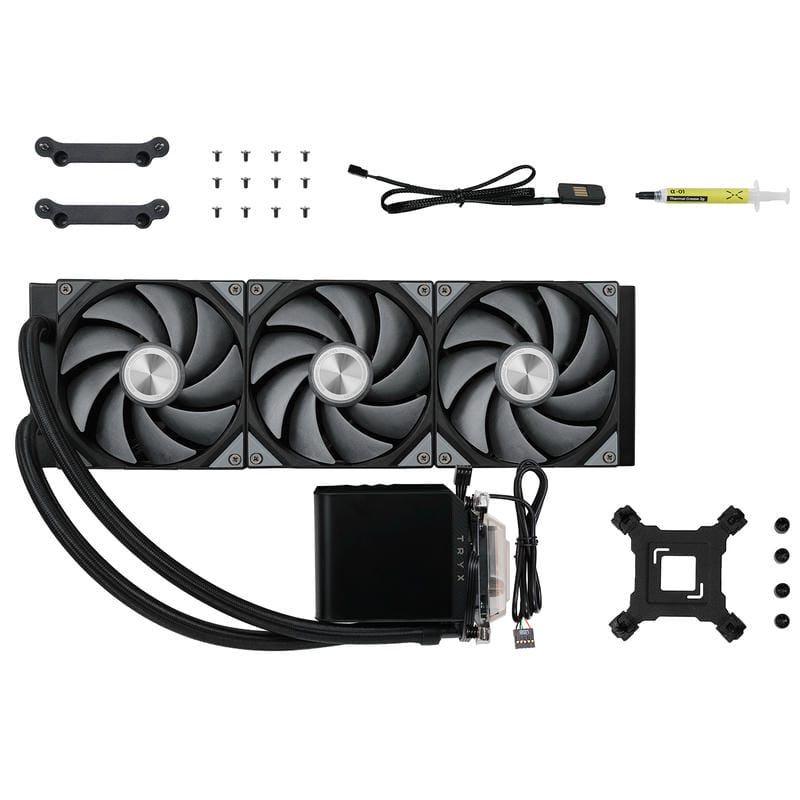TRYX PANORAMA 360 BLACK AIO Liquid CPU Cooler - 6.5inch curved screen, 360mm radiator, Asetek Adela pump 5 TRYX PANORAMA 360 BLACK AIO Liquid CPU Cooler - 6.5inch curved screen, 360mm radiator, Asetek Adela pump