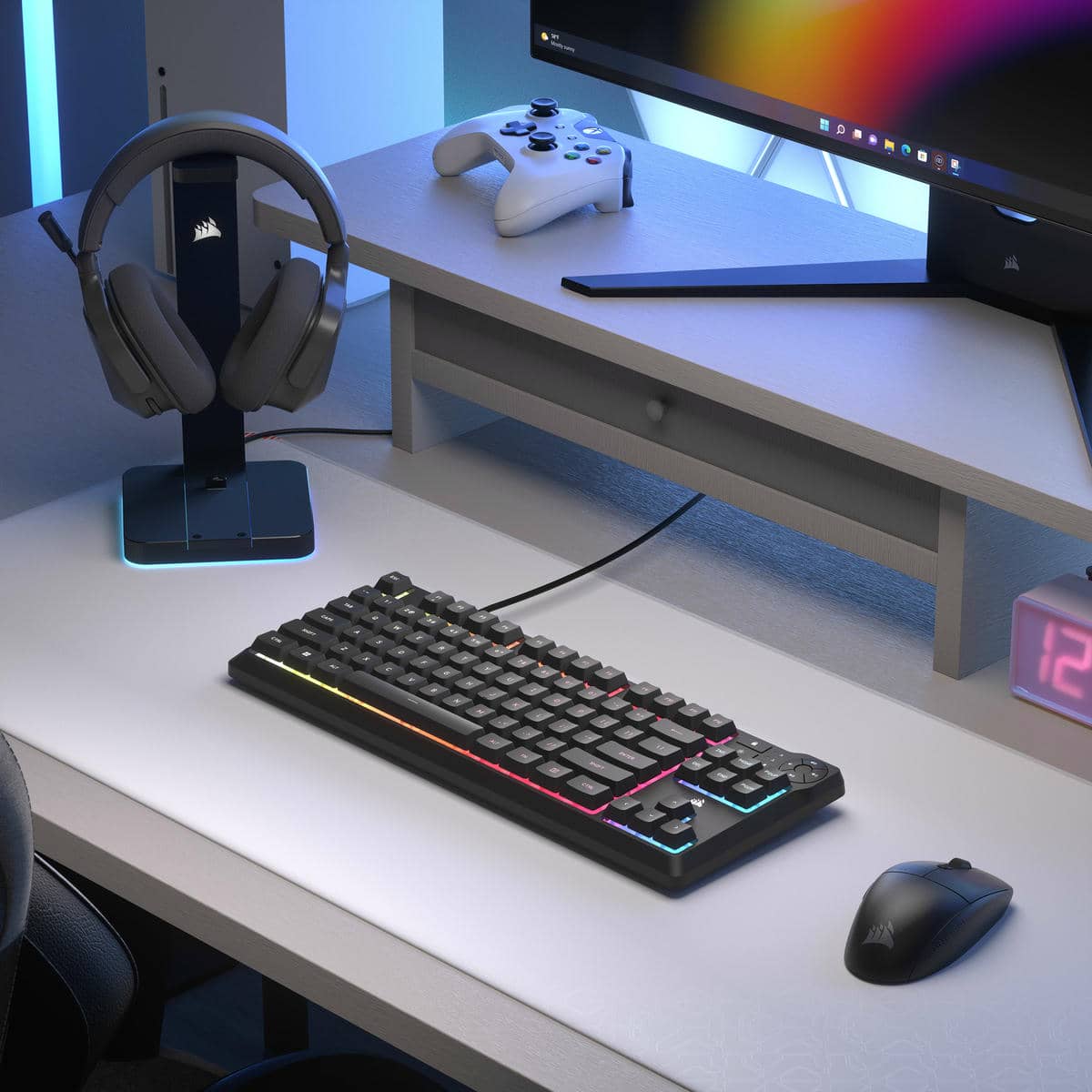 CORSAIR K55 CORE TKL RGB Gaming Keyboard - Black, Tenkeyless, 8-Zone RGB, Quiet Membrane Keys, Spill Resistant, Media Keys, 1000Hz Polling 40 K55 CORE TKL 02 LEFT