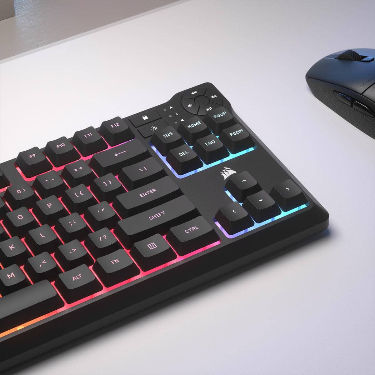 CORSAIR K55 CORE TKL RGB Gaming Keyboard - Black, Tenkeyless, 8-Zone RGB, Quiet Membrane Keys, Spill Resistant, Media Keys, 1000Hz Polling 43 K55 CORE TKL 05 MOUSEMAT V2