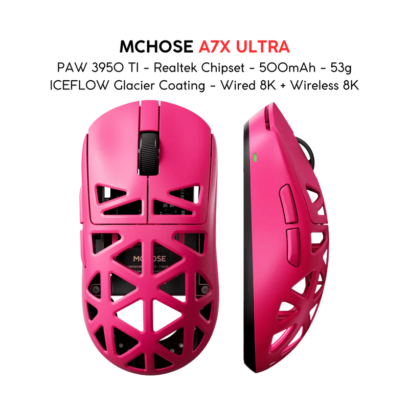 MCHOSE A7X Ultra Magnesium Alloy Wireless Gaming Mouse - 53g ICEFLOW Glacier Coating, PAW3950TI Sensor, Wired 8K + NANO Wireless 8K, 42000 DPI, 750 IPS 2 MCHOSE A7X Ultra Magnesium Alloy Wireless Gaming Mouse - 53g ICEFLOW Glacier Coating, PAW3950TI Sensor, Wired 8K + NANO Wireless 8K, 42000 DPI, 750 IPS