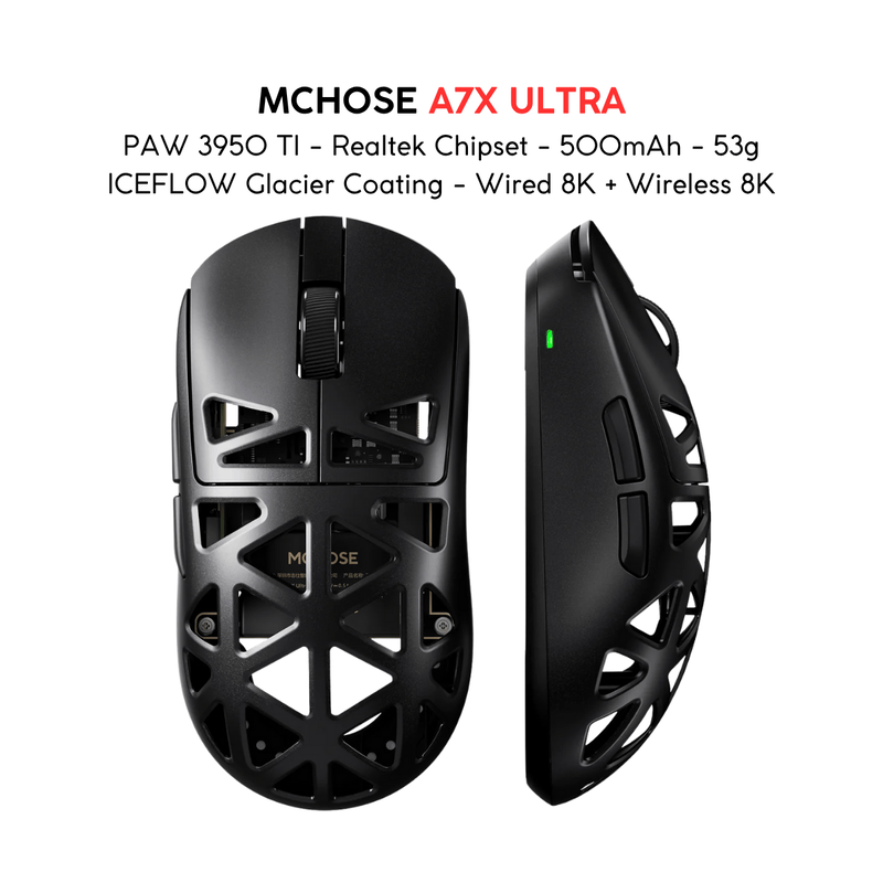 MCHOSE A7X Ultra Magnesium Alloy Wireless Gaming Mouse - 53g ICEFLOW Glacier Coating, PAW3950TI Sensor, Wired 8K + NANO Wireless 8K, 42000 DPI, 750 IPS 4 MCHOSE A7X Ultra Magnesium Alloy Wireless Gaming Mouse - 53g ICEFLOW Glacier Coating, PAW3950TI Sensor, Wired 8K + NANO Wireless 8K, 42000 DPI, 750 IPS