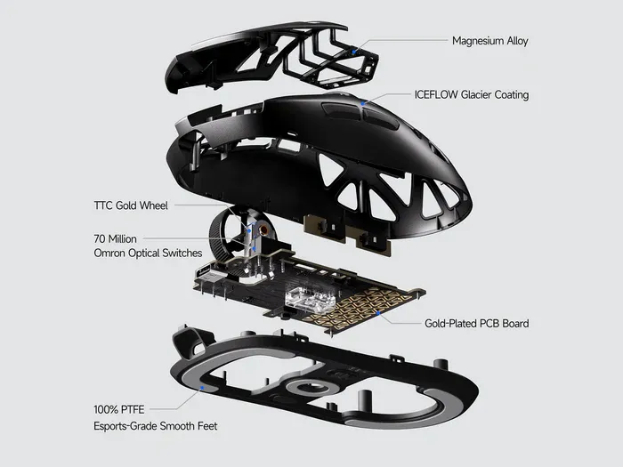 MCHOSE A7X Ultra Magnesium Alloy Wireless Gaming Mouse - 53g ICEFLOW Glacier Coating, PAW3950TI Sensor, Wired 8K + NANO Wireless 8K, 42000 DPI, 750 IPS 26 Mchose A7X Ultra Mouse 3