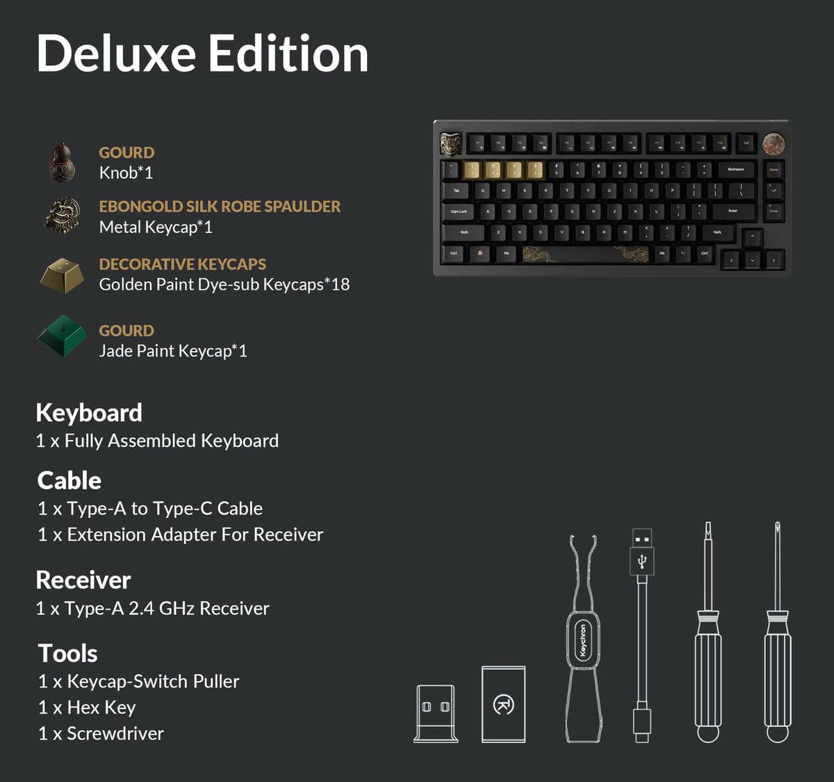 Keychron Black Myth Wukong Deluxe Edition - TTC Golden Pink Switch Gaming Keyboard 43 Package List of Deluxe Edition