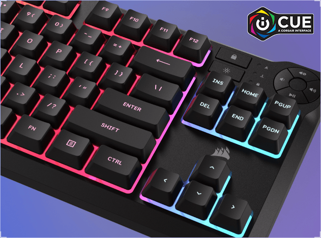 CORSAIR K55 CORE TKL RGB Gaming Keyboard - Black, Tenkeyless, 8-Zone RGB, Quiet Membrane Keys, Spill Resistant, Media Keys, 1000Hz Polling 32 k55 core rgb customize 8zones