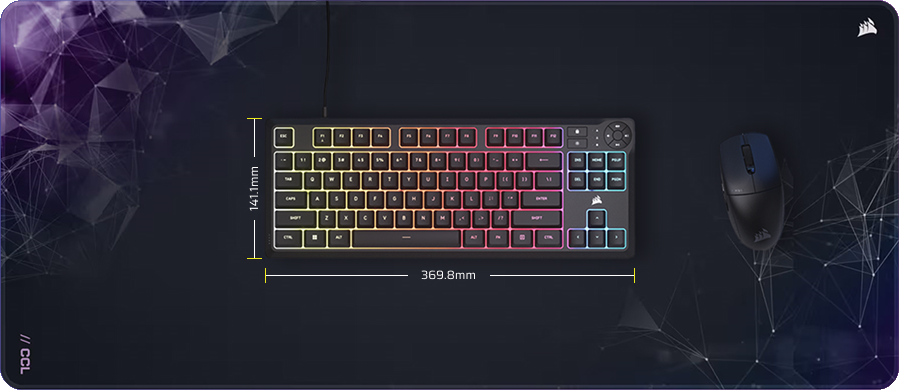 CORSAIR K55 CORE TKL RGB Gaming Keyboard - Black, Tenkeyless, 8-Zone RGB, Quiet Membrane Keys, Spill Resistant, Media Keys, 1000Hz Polling 38 Corsair Keyboard