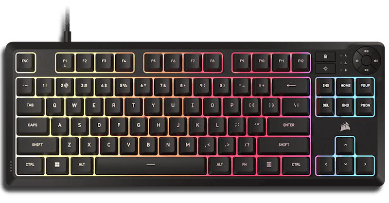 CORSAIR K55 CORE TKL RGB Gaming Keyboard - Black, Tenkeyless, 8-Zone RGB, Quiet Membrane Keys, Spill Resistant, Media Keys, 1000Hz Polling 25 k55 core tkl bg