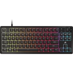 CORSAIR K55 CORE TKL RGB Gaming Keyboard - Black, Tenkeyless, 8-Zone RGB, Quiet Membrane Keys, Spill Resistant, Media Keys, 1000Hz Polling