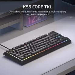 CORSAIR K55 CORE TKL RGB Gaming Keyboard - Black, Tenkeyless, 8-Zone RGB, Quiet Membrane Keys, Spill Resistant, Media Keys, 1000Hz Polling 13 k55 core tkl blk 02