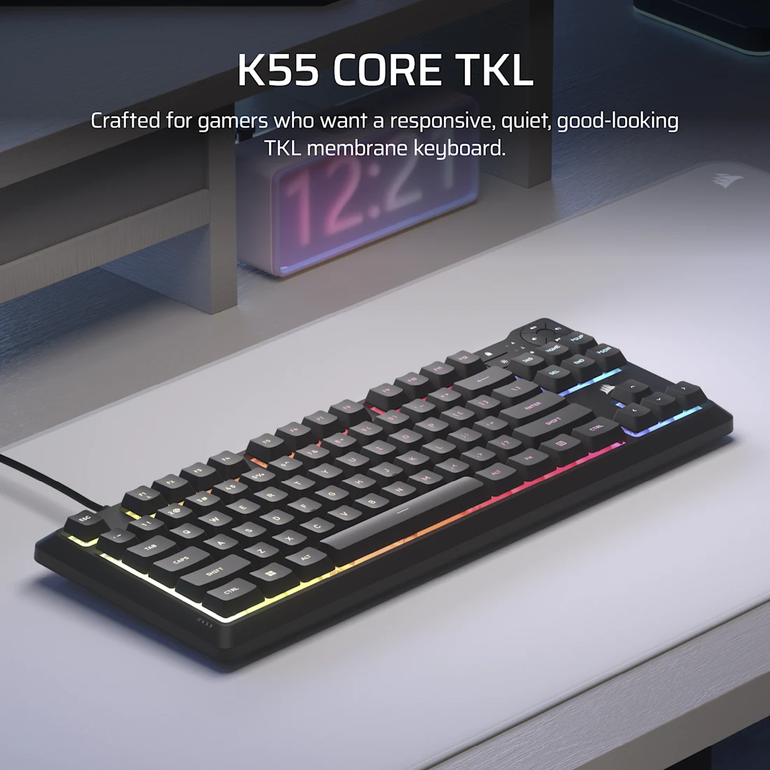 CORSAIR K55 CORE TKL RGB Gaming Keyboard - Black, Tenkeyless, 8-Zone RGB, Quiet Membrane Keys, Spill Resistant, Media Keys, 1000Hz Polling 3 CORSAIR K55 CORE TKL RGB Gaming Keyboard - Black, Tenkeyless, 8-Zone RGB, Quiet Membrane Keys, Spill Resistant, Media Keys, 1000Hz Polling