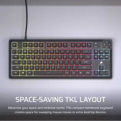CORSAIR K55 CORE TKL RGB Gaming Keyboard - Black, Tenkeyless, 8-Zone RGB, Quiet Membrane Keys, Spill Resistant, Media Keys, 1000Hz Polling 14 k55 core tkl blk 03