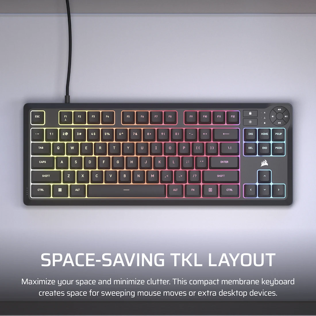 CORSAIR K55 CORE TKL RGB Gaming Keyboard - Black, Tenkeyless, 8-Zone RGB, Quiet Membrane Keys, Spill Resistant, Media Keys, 1000Hz Polling 4 CORSAIR K55 CORE TKL RGB Gaming Keyboard - Black, Tenkeyless, 8-Zone RGB, Quiet Membrane Keys, Spill Resistant, Media Keys, 1000Hz Polling