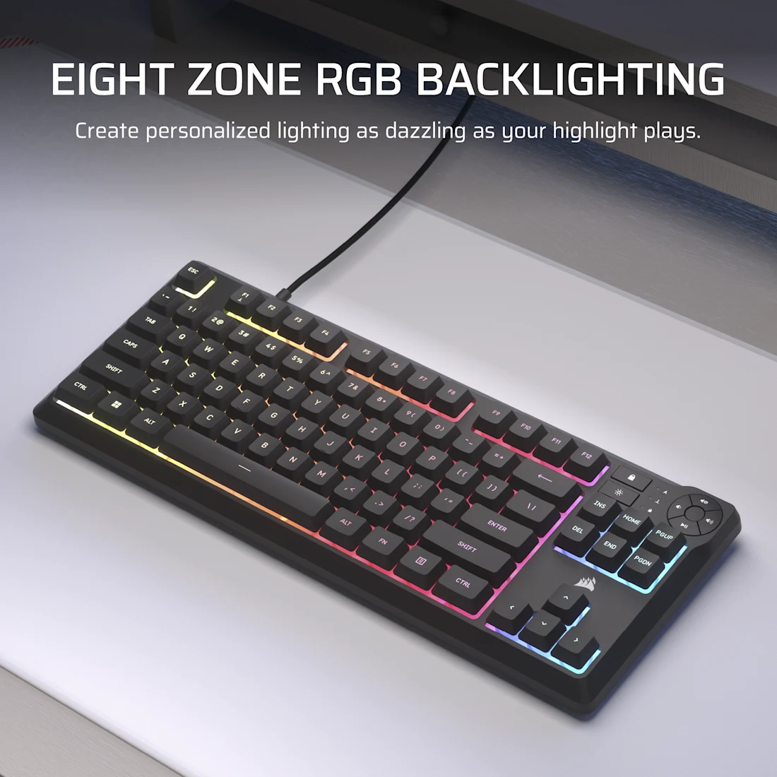 CORSAIR K55 CORE TKL RGB Gaming Keyboard - Black, Tenkeyless, 8-Zone RGB, Quiet Membrane Keys, Spill Resistant, Media Keys, 1000Hz Polling 7 CORSAIR K55 CORE TKL RGB Gaming Keyboard - Black, Tenkeyless, 8-Zone RGB, Quiet Membrane Keys, Spill Resistant, Media Keys, 1000Hz Polling