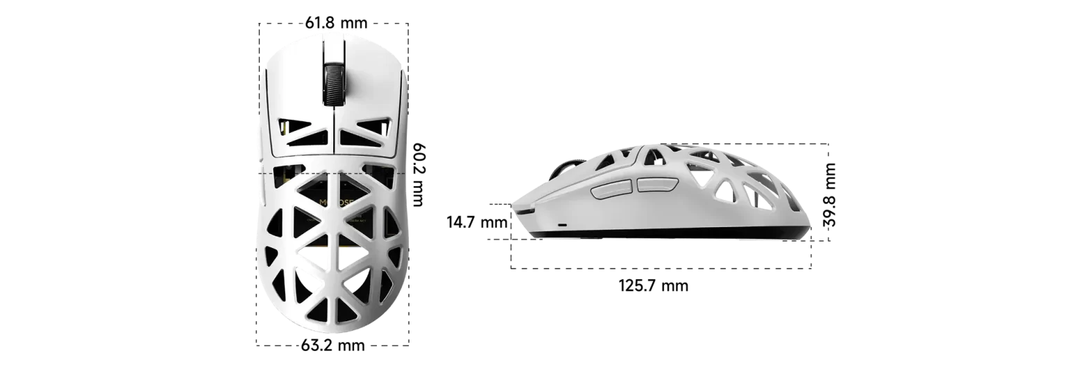 MCHOSE A7X Ultra Magnesium Alloy Wireless Gaming Mouse - 53g ICEFLOW Glacier Coating, PAW3950TI Sensor, Wired 8K + NANO Wireless 8K, 42000 DPI, 750 IPS 52 size