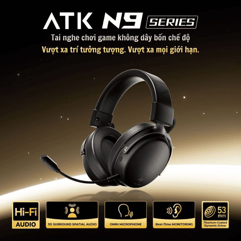 ATK Neptune N9 Pro Esports Gaming Wireless Headset - Noise-canceling, 4 modes, 130h Battery 2 ATK Neptune N9 Pro Esports Gaming Wireless Headset - Noise-canceling, 4 modes, 130h Battery