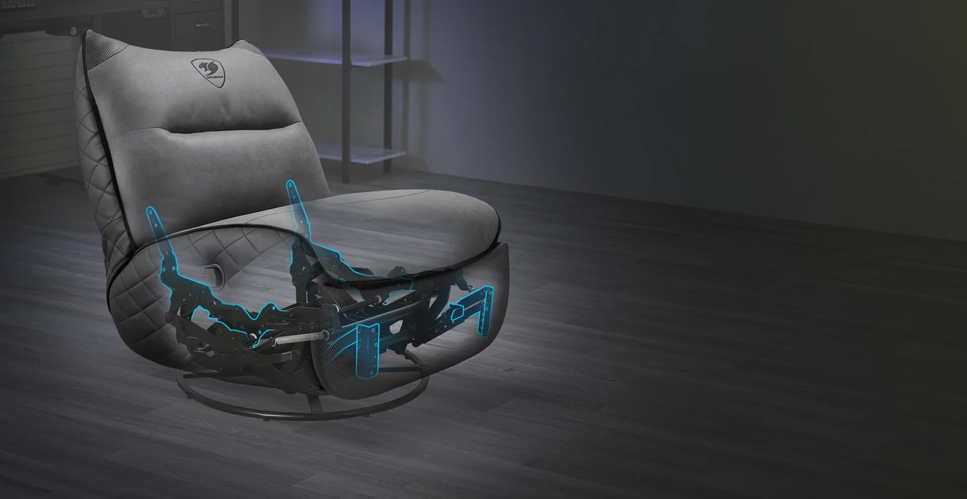 Cougar OVERLORD NEO Gaming Sofa Chair - Leather-like fabric + PVC leatherette, Grey Black, 150kg weight support 45 OVERLORD NEO Rock Recline and Swivel1